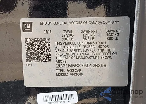 2019 Cadillac Xts Luxury из США, поврежденный, VIN 2G61M5S37K9126896